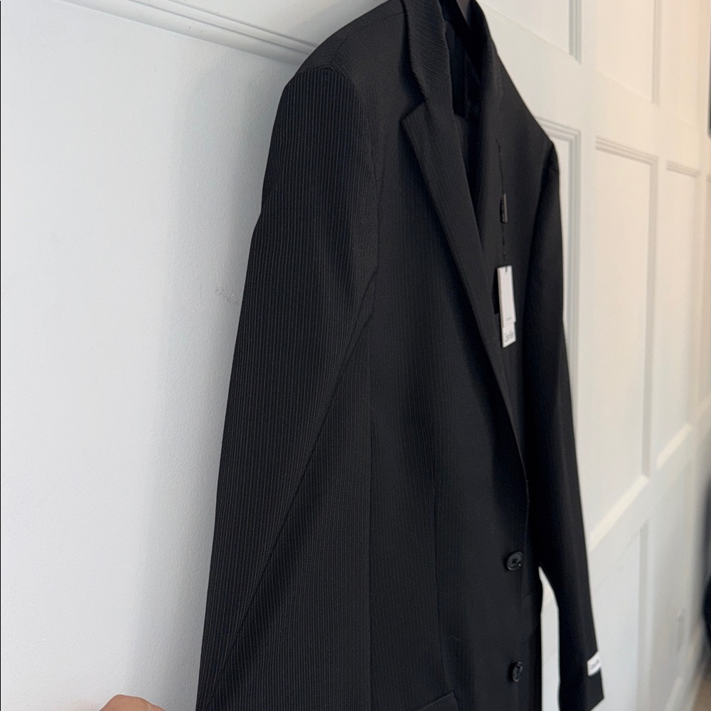 Calvin Klein Men's  Black Pin Stripe Suit (Coat & Pants).  Brand New with Tags